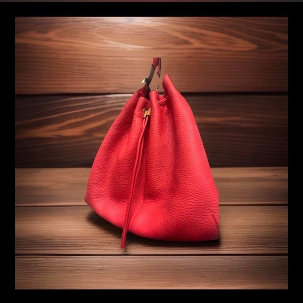 Coach Red Pebbled Leather Drawstring Mini Bag